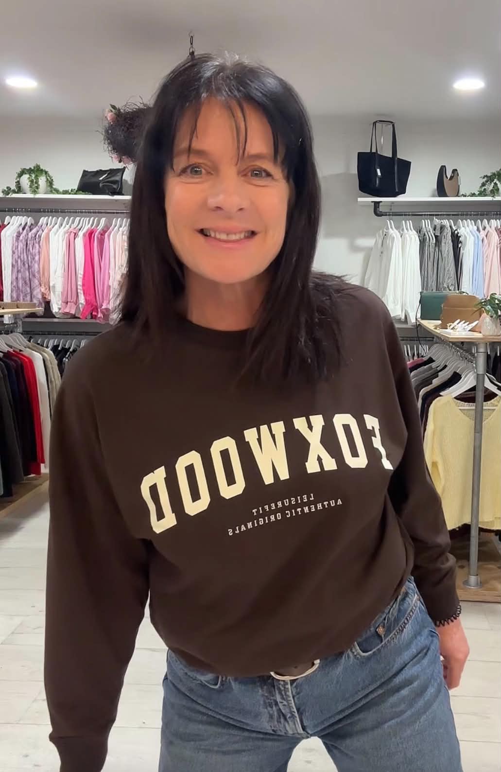Ange wearing a Foxwood women's top at Absolutely Boutique NZ