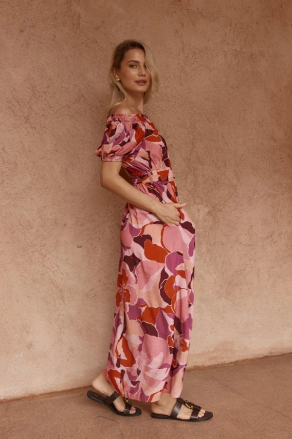 Jo Off Shoulder Dress Peony Print