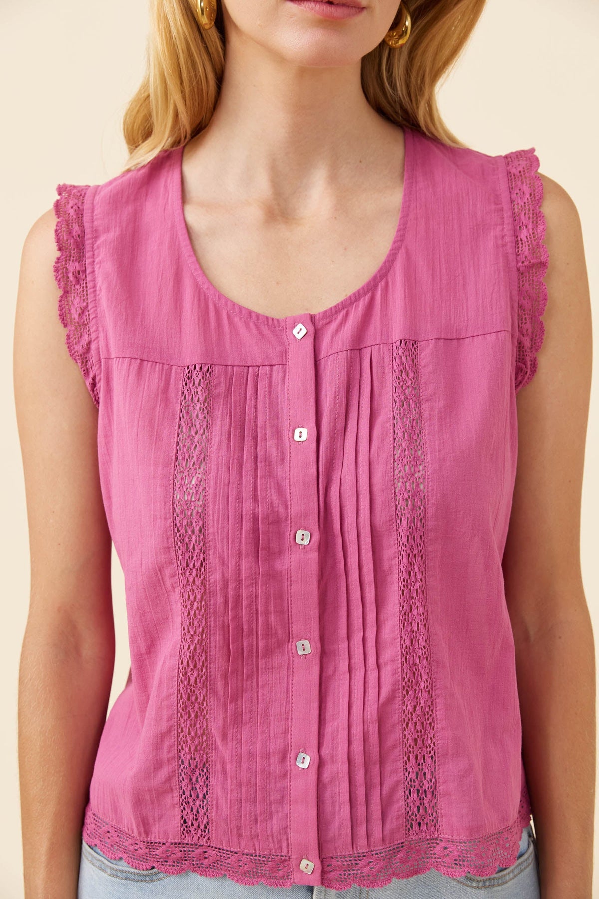 Frances Button Tank Magenta