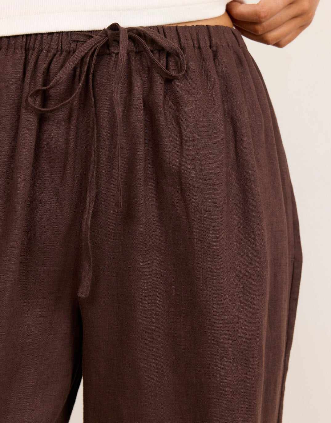 Wellness Dark Chocolate Linen Pull On Wide Leg Pants