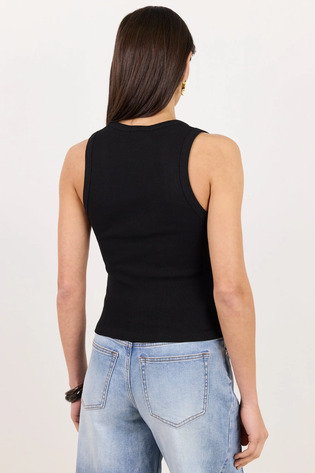 Vale Black V Neck Rib Tank