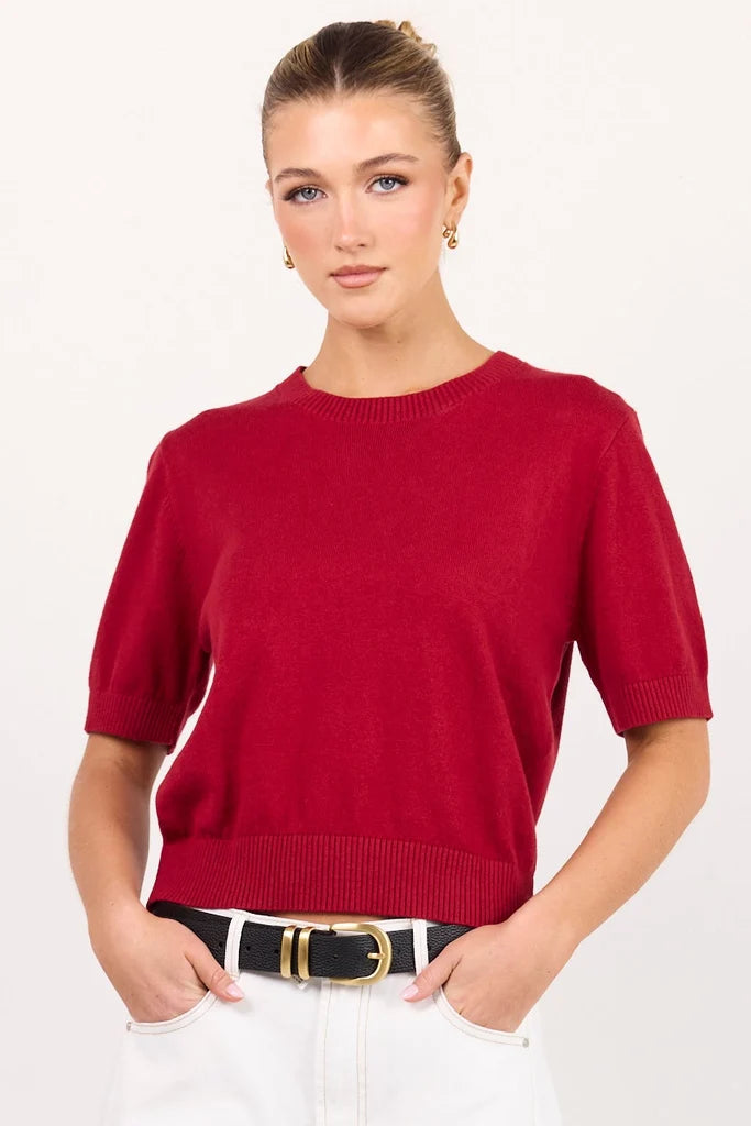 Topic Cherry Red Cashmere Blend Soft Knit Tee