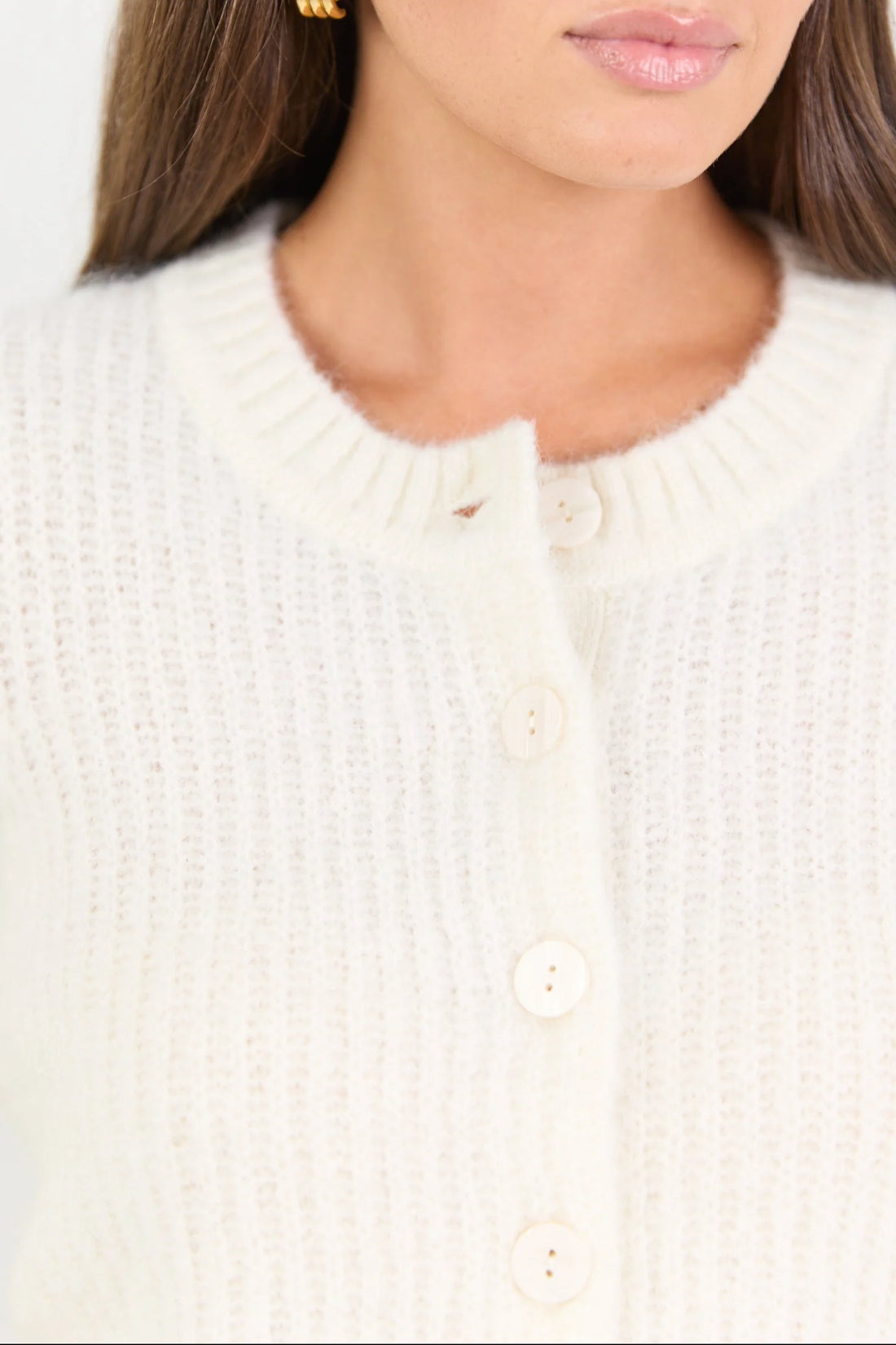 Highlight Ivory Mohair Blend Crewneck Cardigan