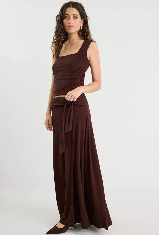 Status Chocolate Jersey Knot Front Maxi Skirt