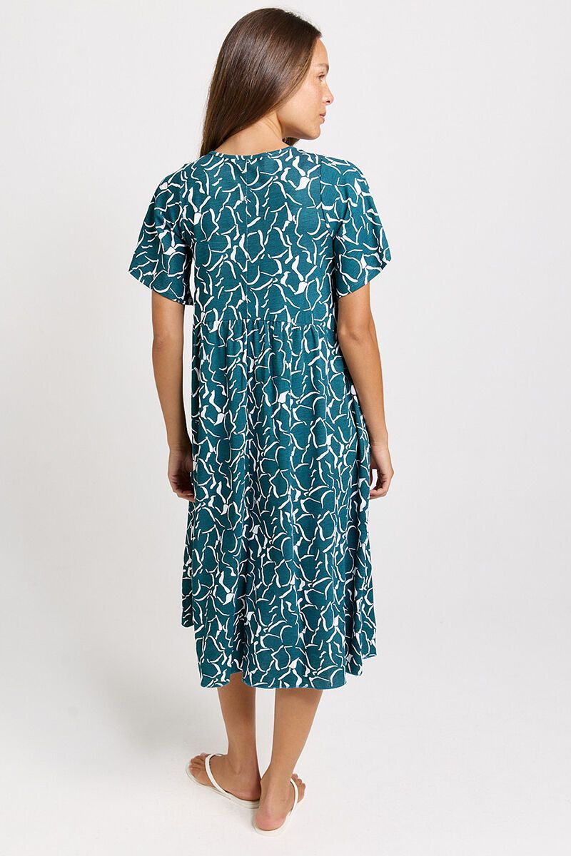 Donna Dress Teal Blue Petal Print