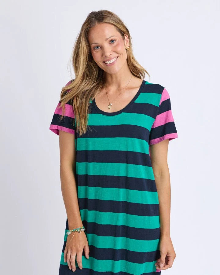Mercury Stripe Dress Irish Green & Pink Stripe