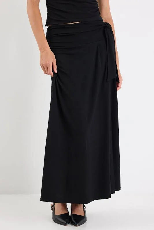 Status Black Jersey Knot Front Maxi Skirt