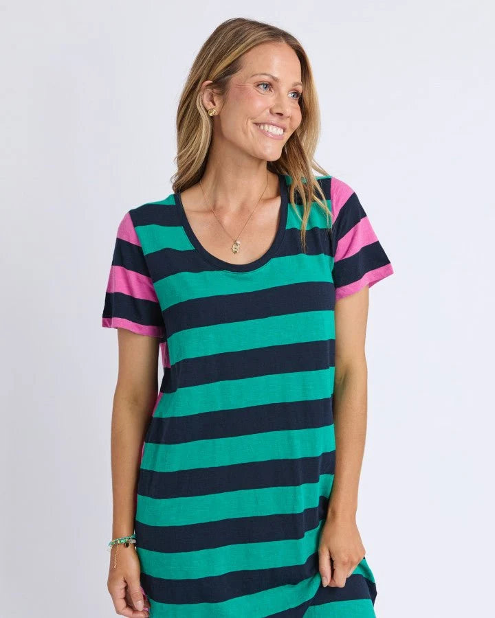 Mercury Stripe Dress Irish Green & Pink Stripe