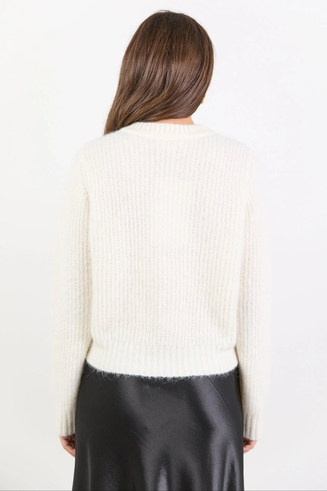 Highlight Ivory Mohair Blend Crewneck Cardigan