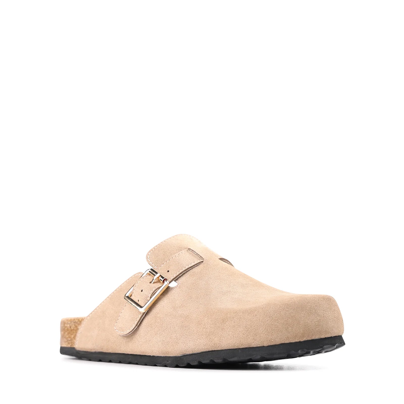 Bili Taupe Suede Buckle Slide