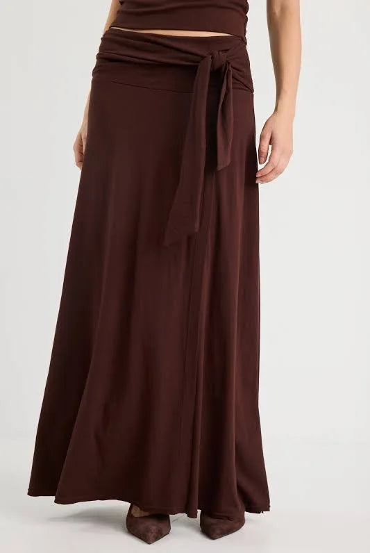Status Chocolate Jersey Knot Front Maxi Skirt