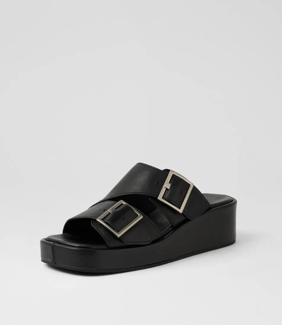 Camimer Black Crinkle Leather Sandal