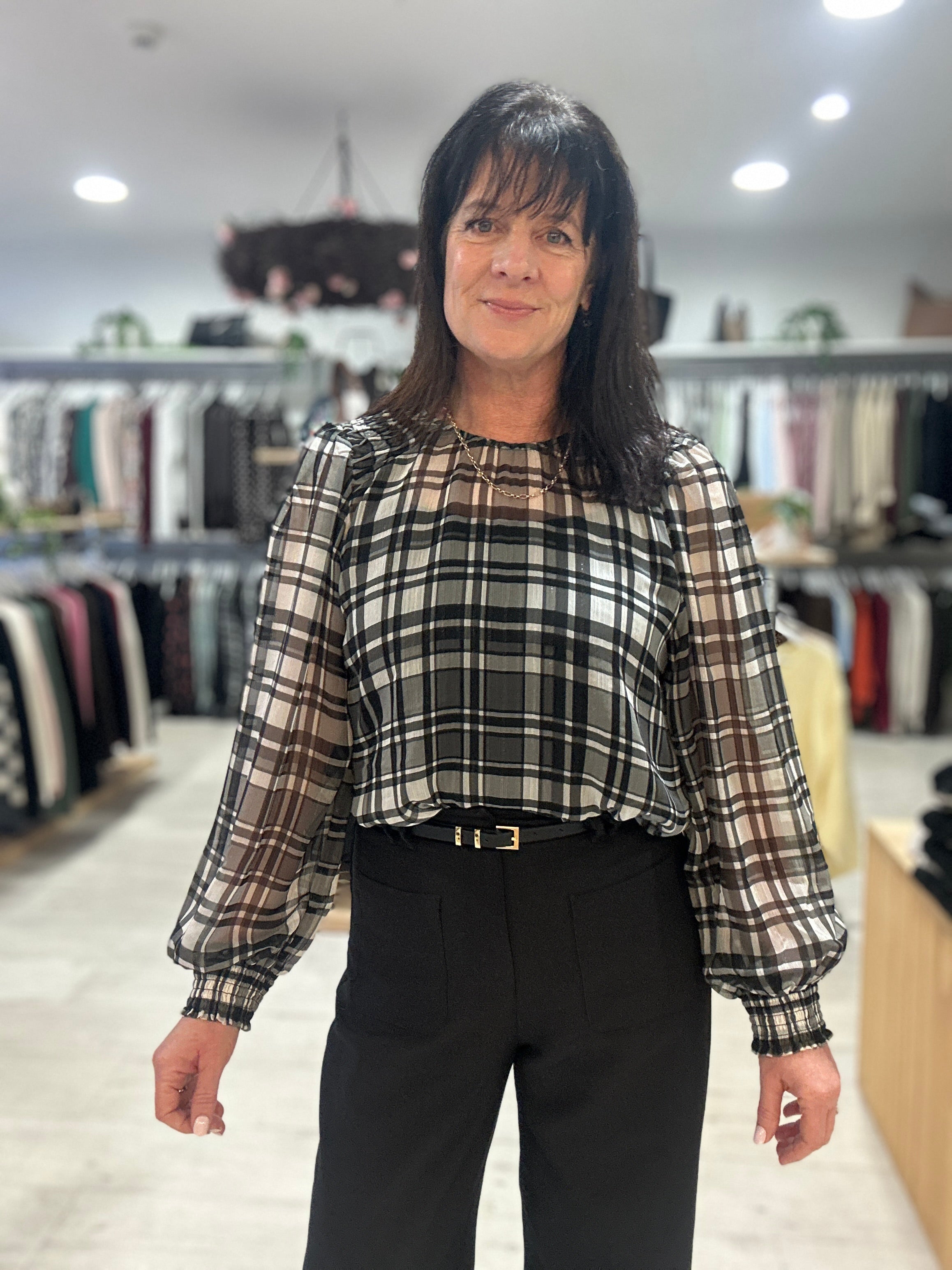 Honey Combe Blouse Black Lurex Check