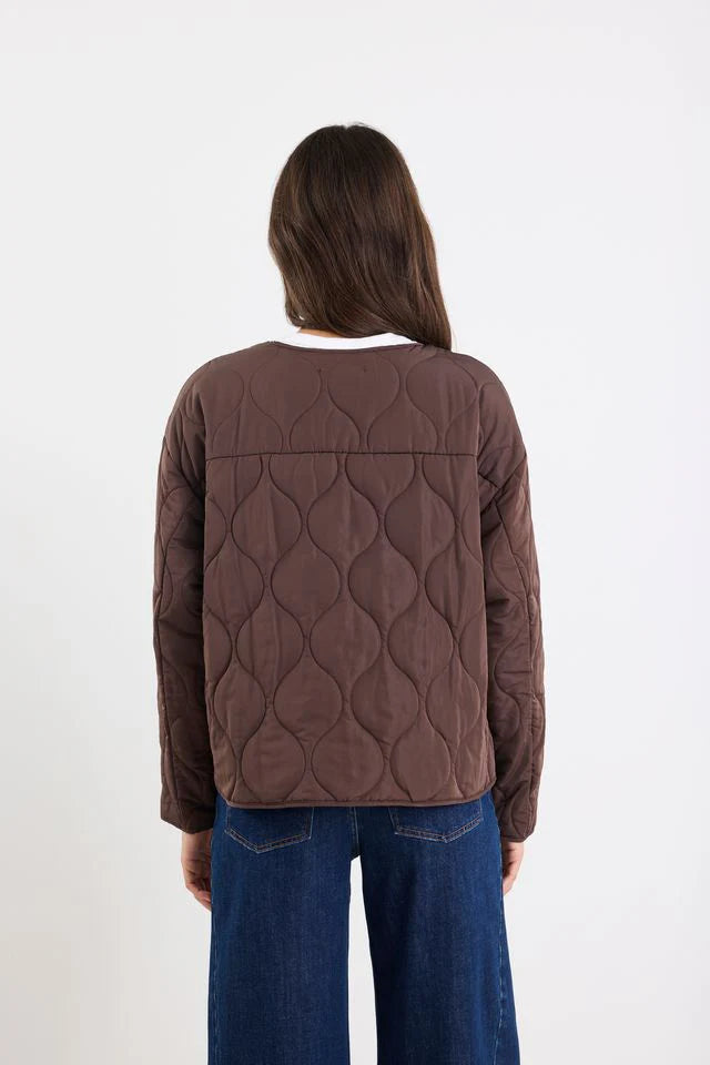 Apex Chocolate Collarless Puffer Jacket