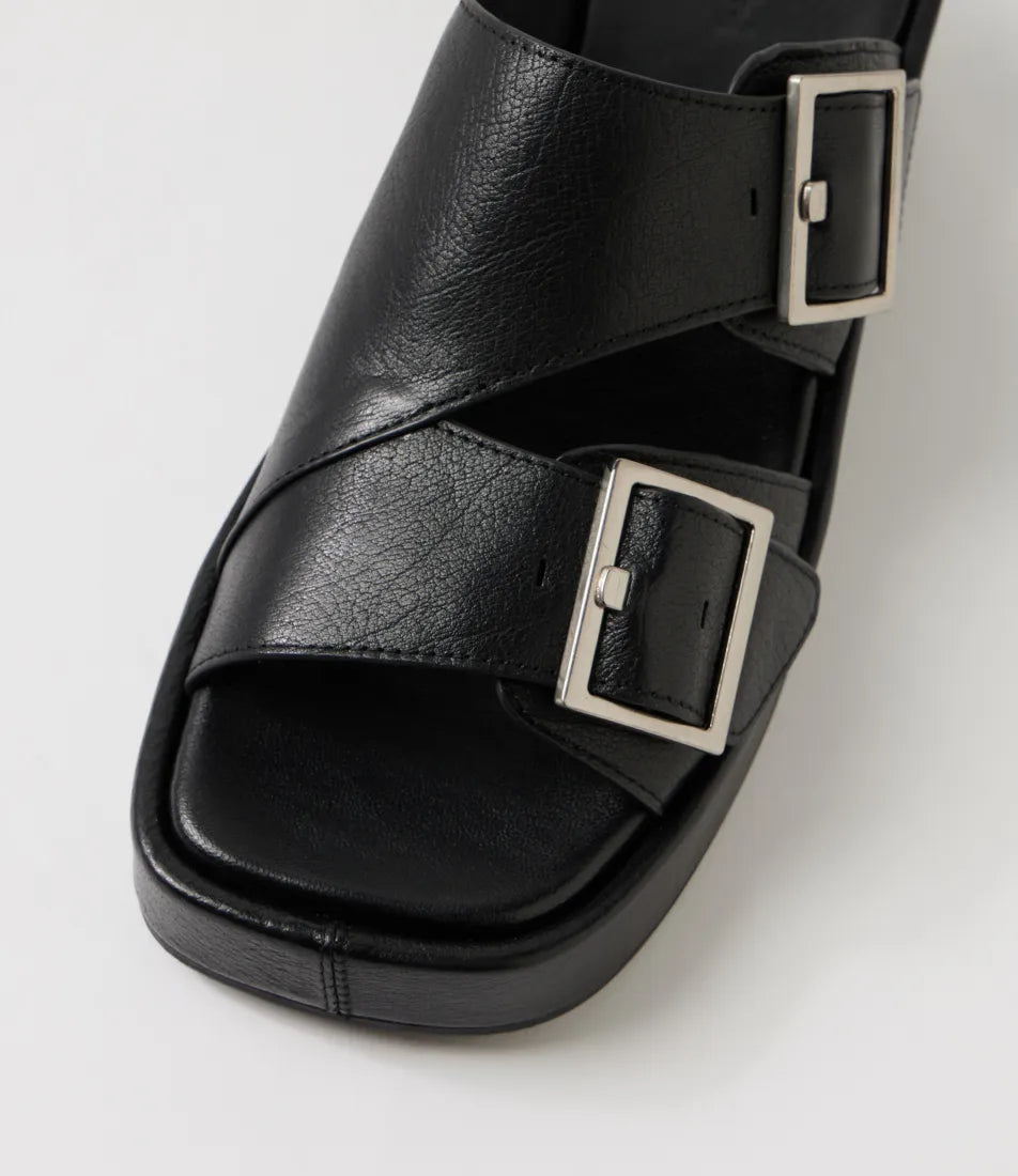 Camimer Black Crinkle Leather Sandal