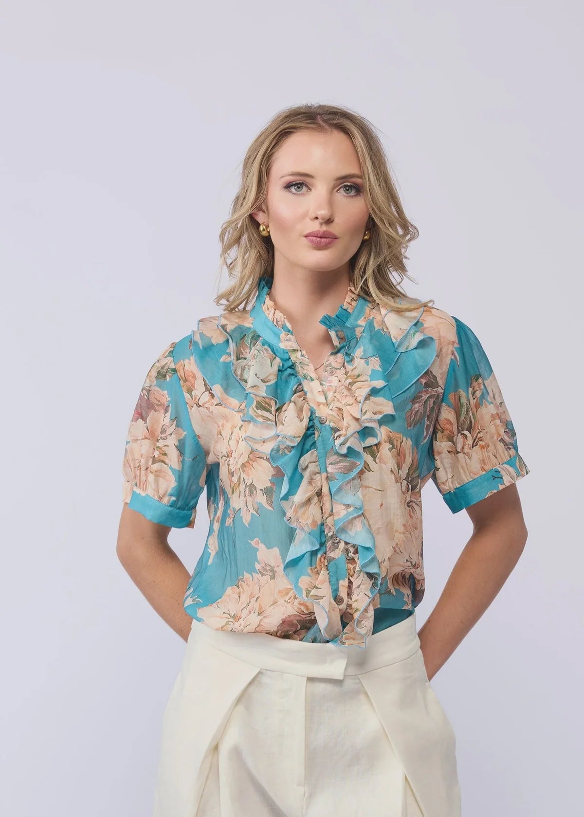 Wish Blouse Aqua Bloom