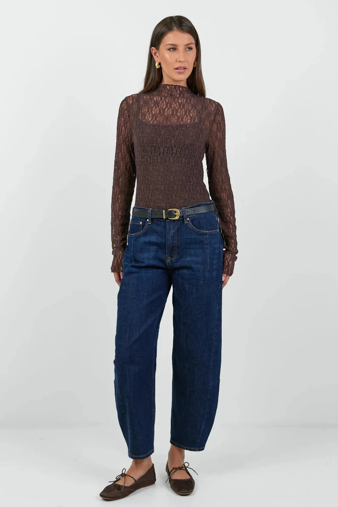 Giving Lace Long Sleeve Top Chocolate