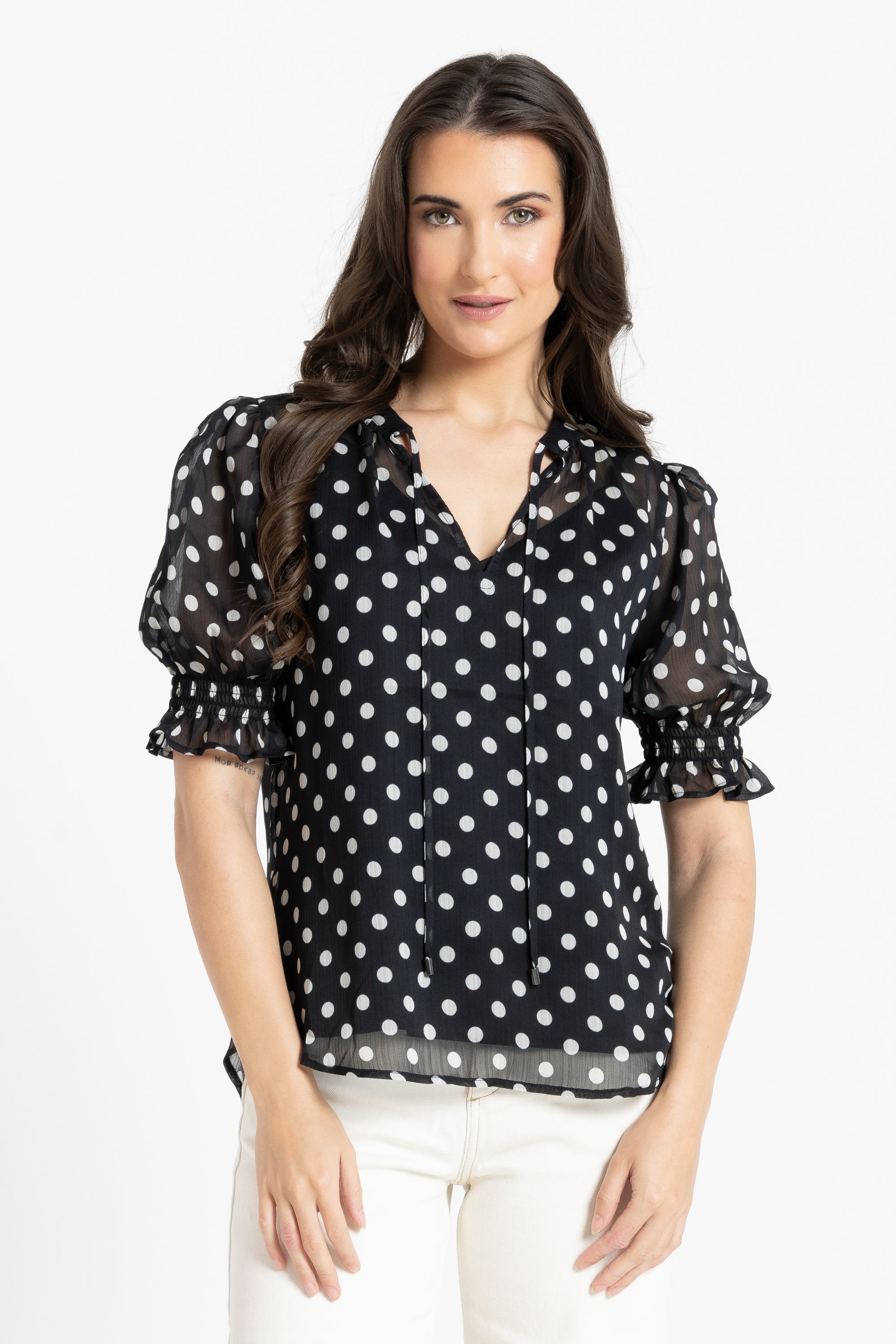 Honey Blouse Short Sleeve Black & White Spot