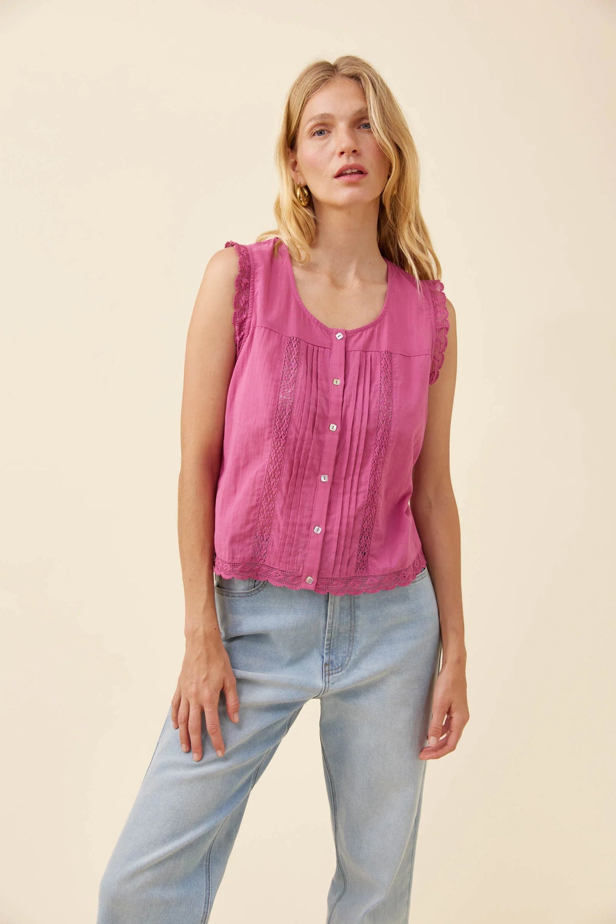 Frances Button Tank Magenta