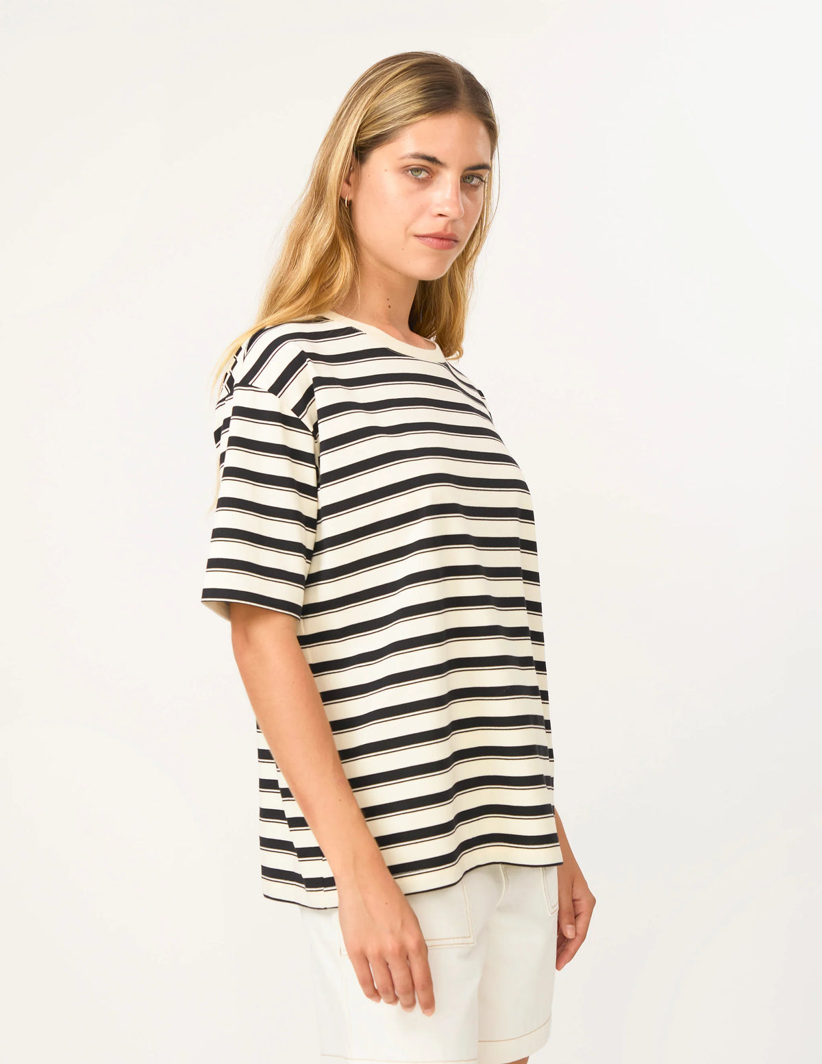 Abby T-Shirt White Black Stripe