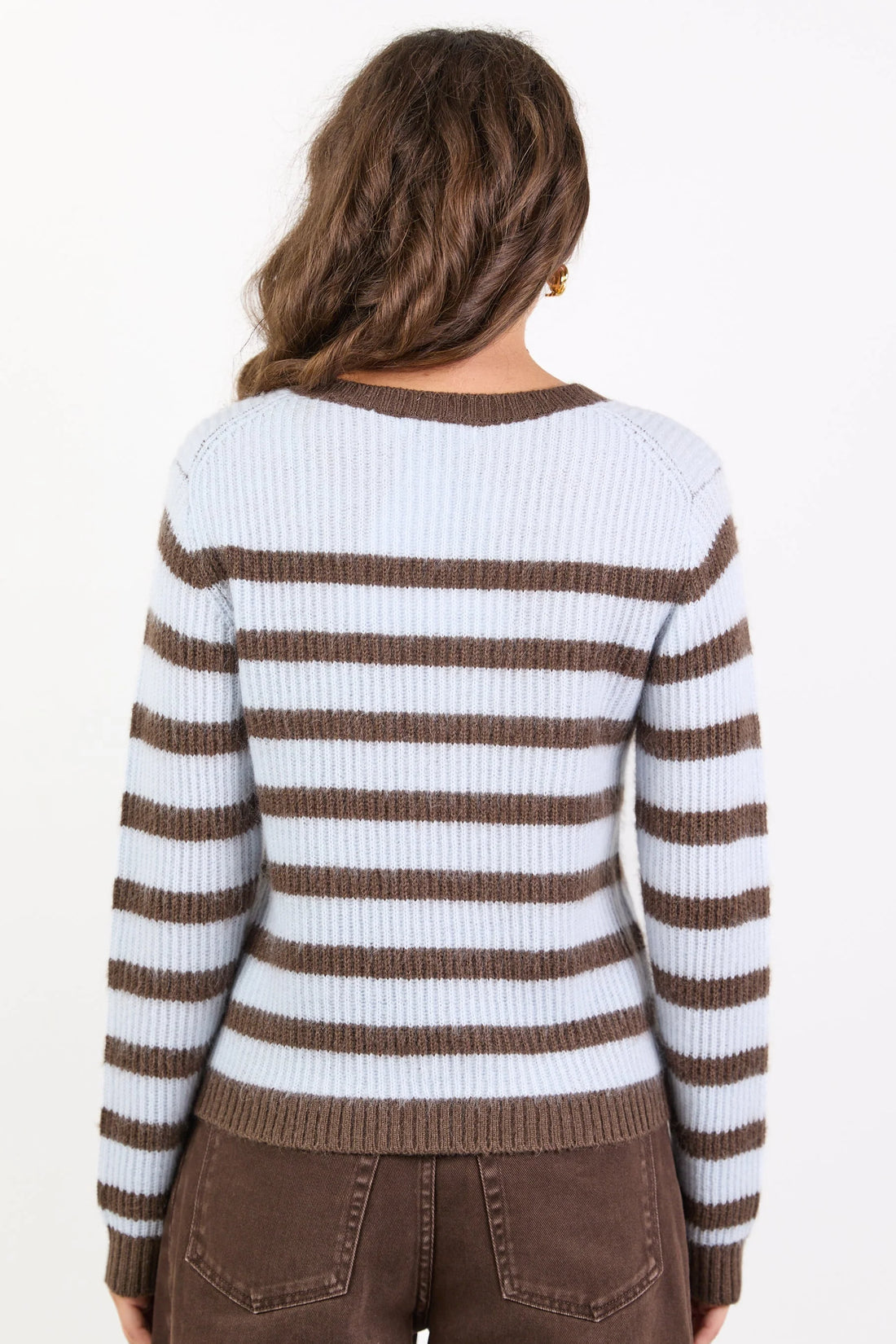 Routine Ice Blue Stripe LS Striped Fluffy Knit Jumper