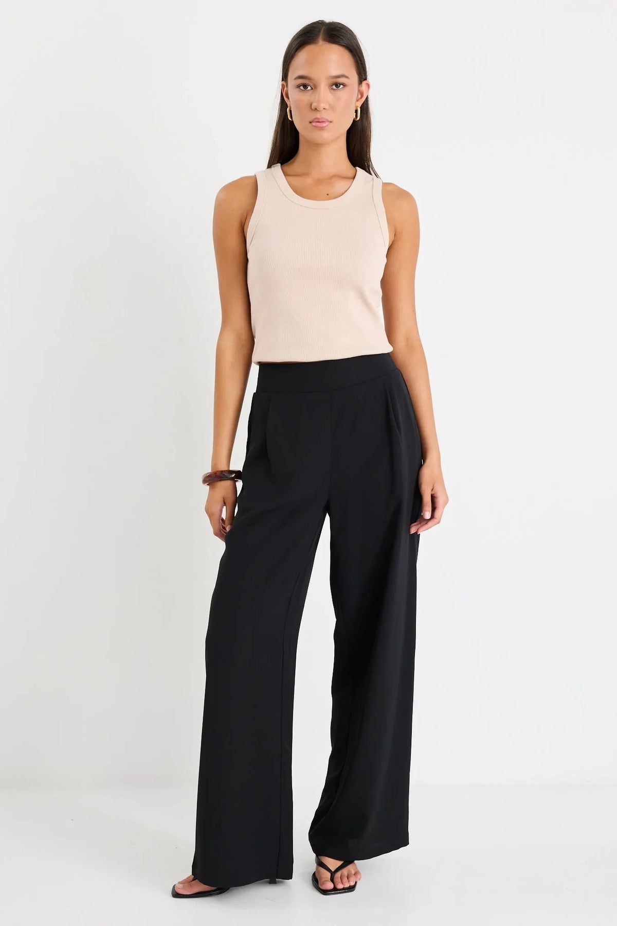 Guardian Black Linen Viscose Elastic Back Pants