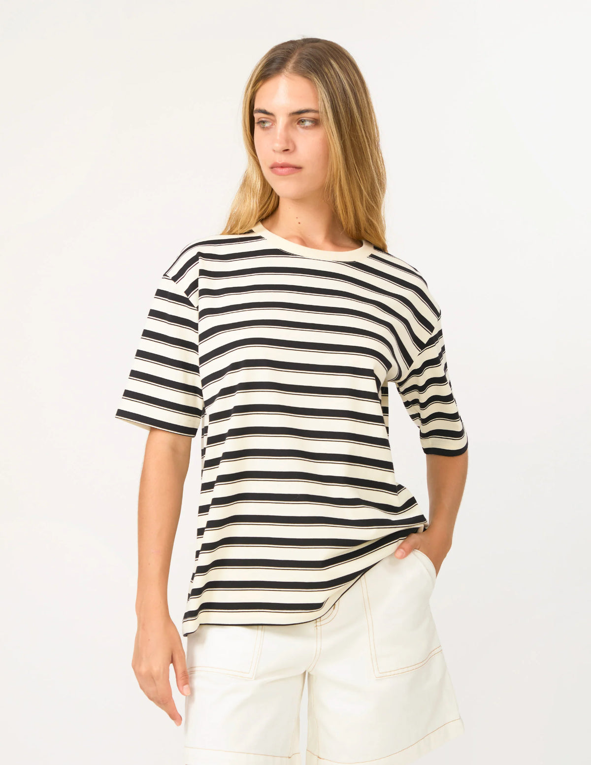 Abby T-Shirt White Black Stripe