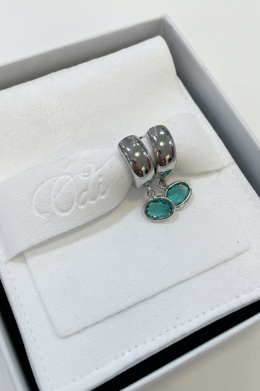 Gorgeous GreenJewels on Silver Huggies