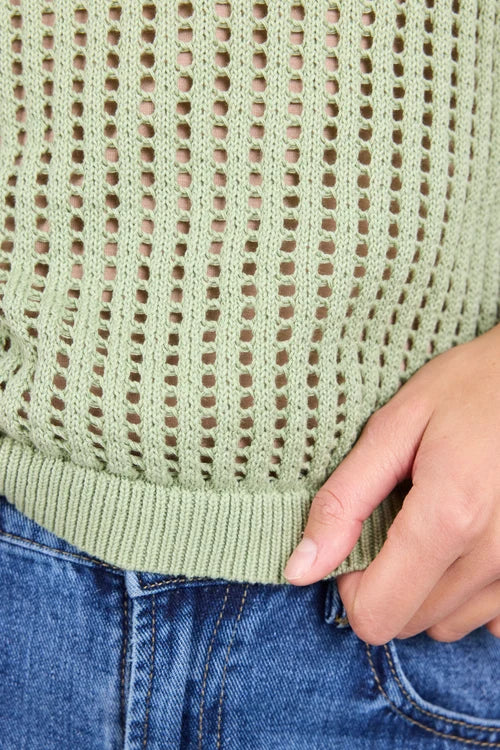 Freckle Sage Pointelle Short Sleeve Knit Top