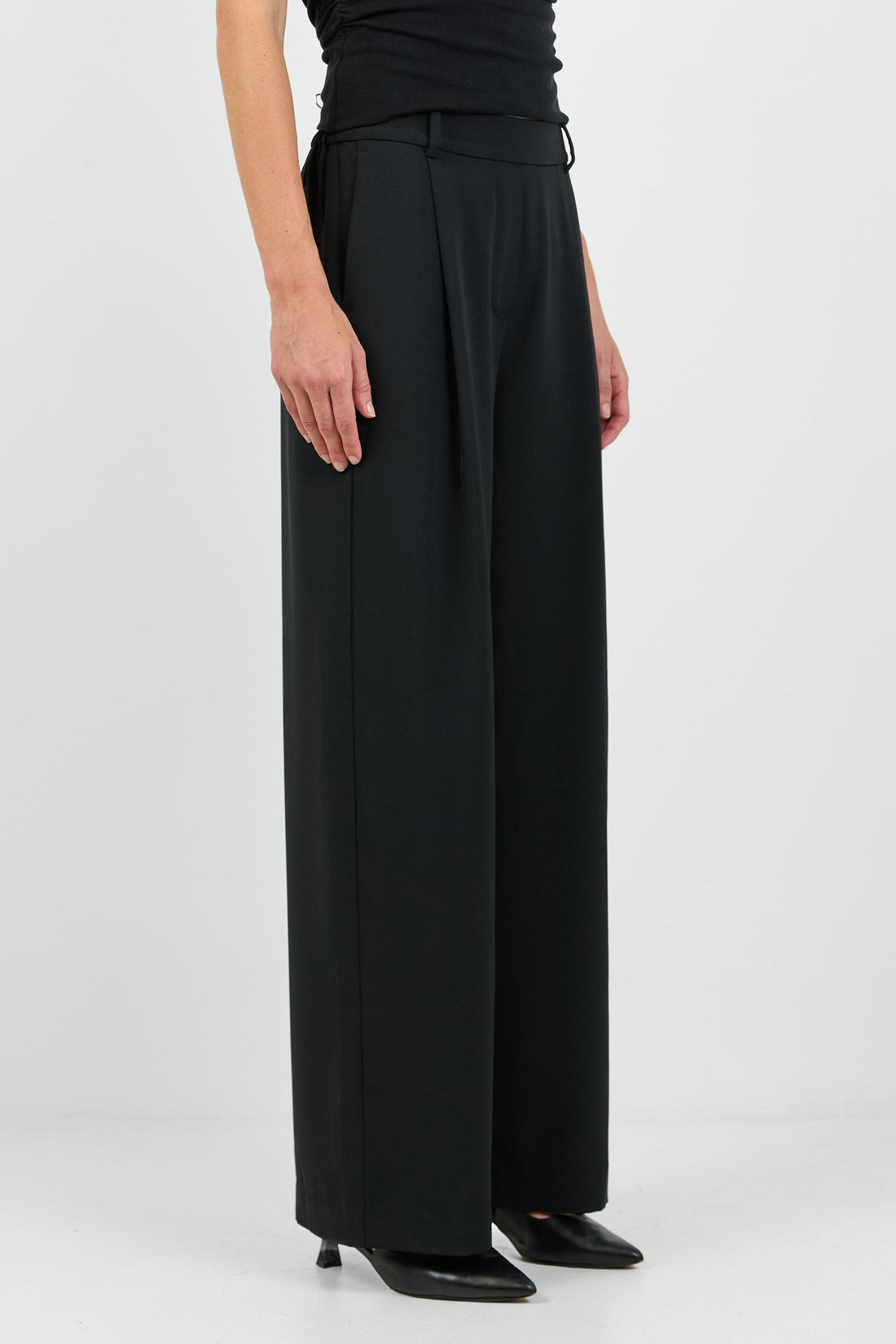 Business Black Wide Leg Pleat Front Pants