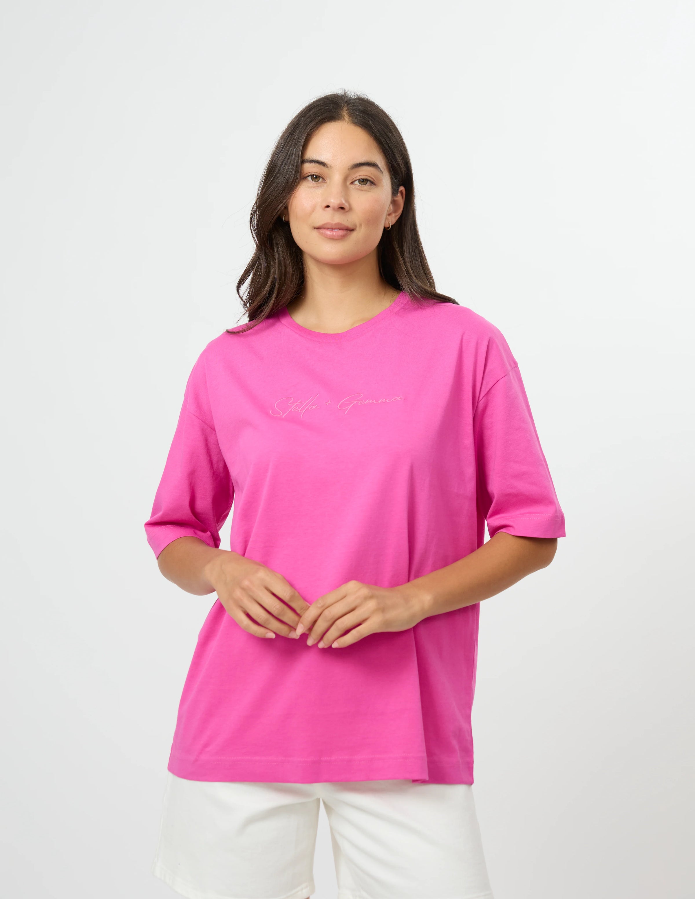Porter Tee Electric Fuchsia Freehand Script