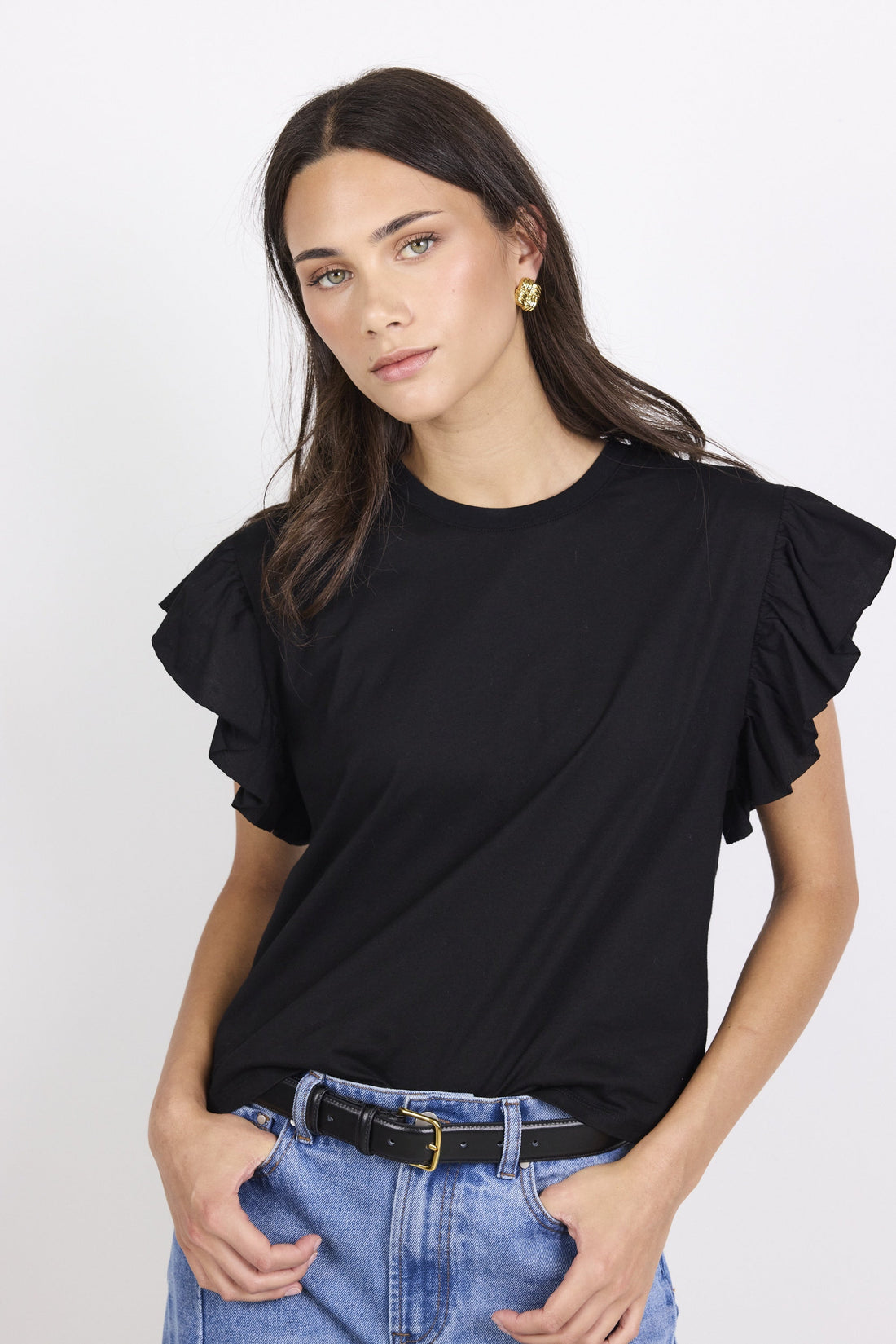 Hover Black Flutter Sleeve Tee