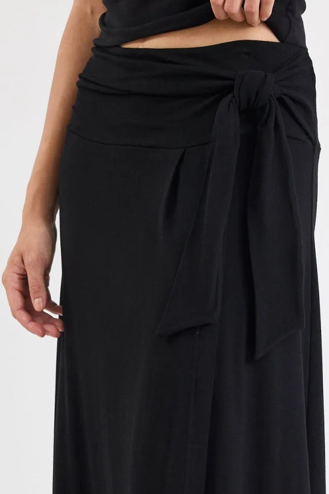 Status Black Jersey Knot Front Maxi Skirt