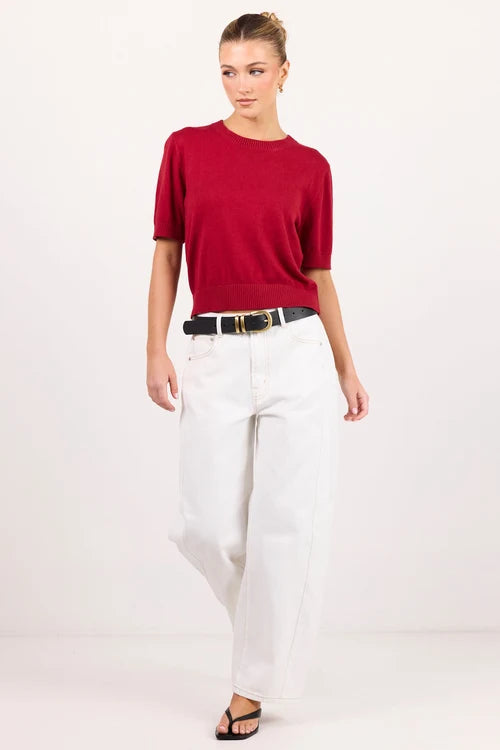 Topic Cherry Red Cashmere Blend Soft Knit Tee