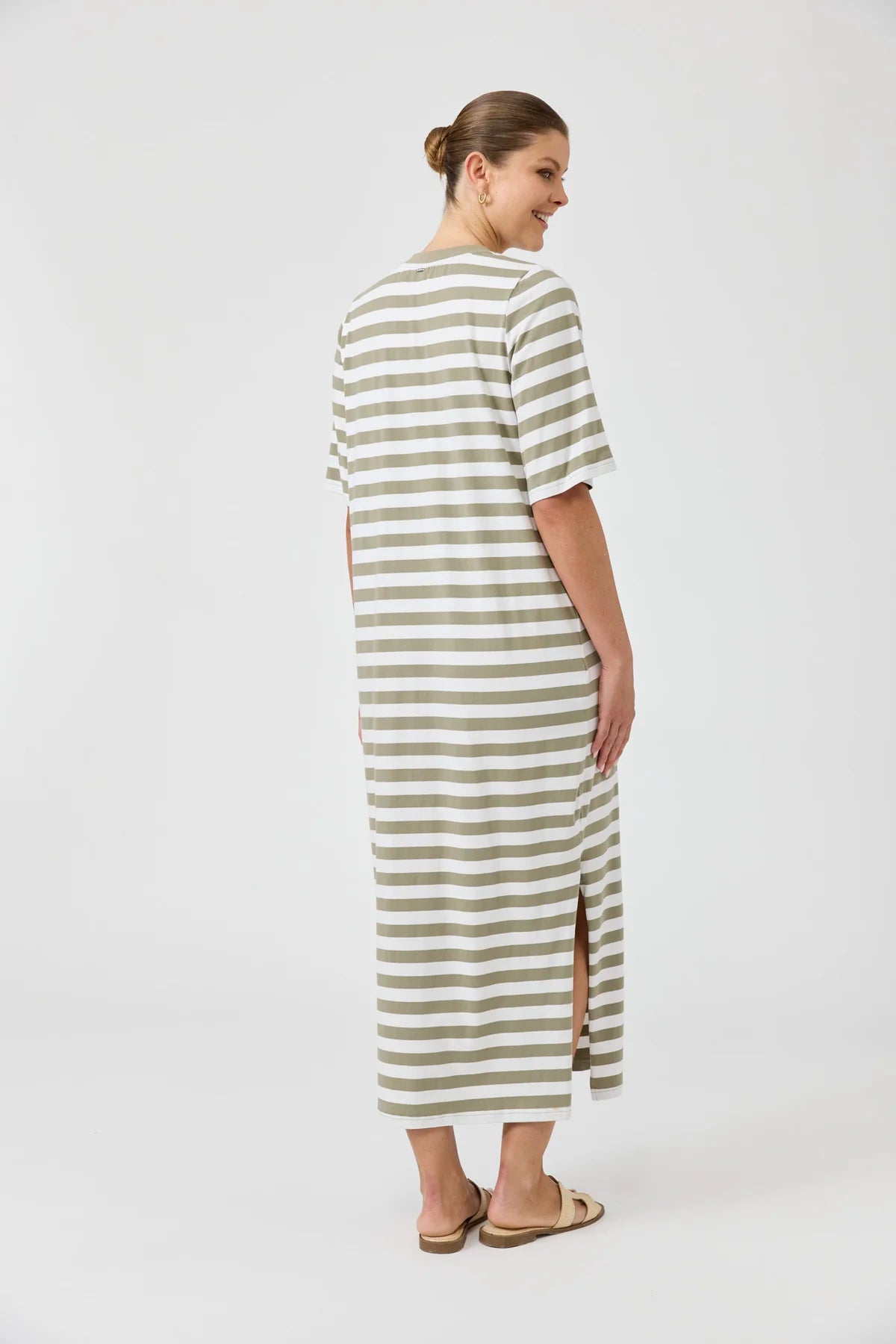 Studio Stripe Tshirt Dress Olive