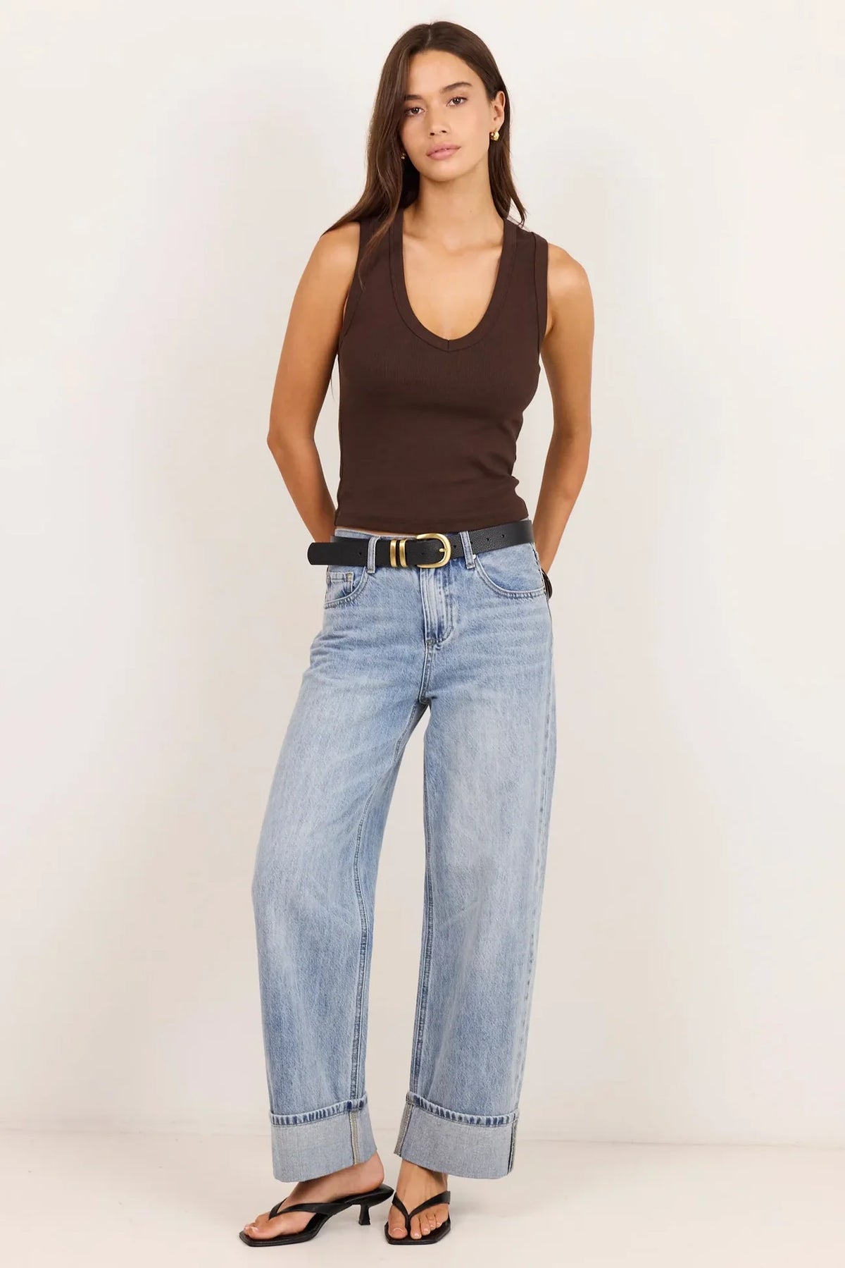 Vale Chocolate V Neck Rib Tank