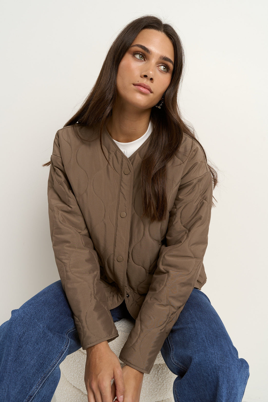 Apex Mocha Collarless Puffer Jacket