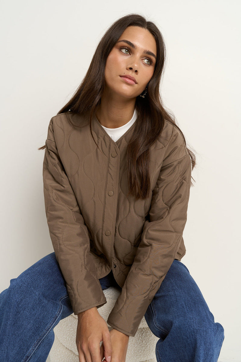 Apex Mocha Collarless Puffer Jacket