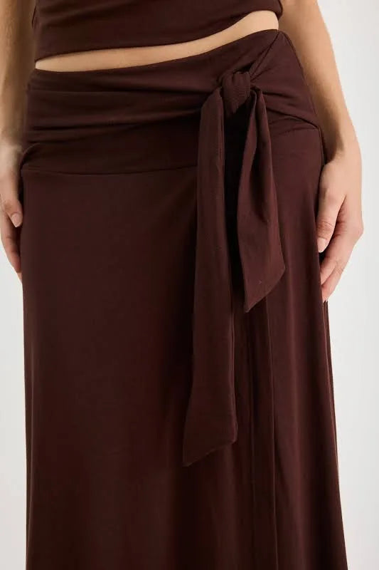 Status Chocolate Jersey Knot Front Maxi Skirt
