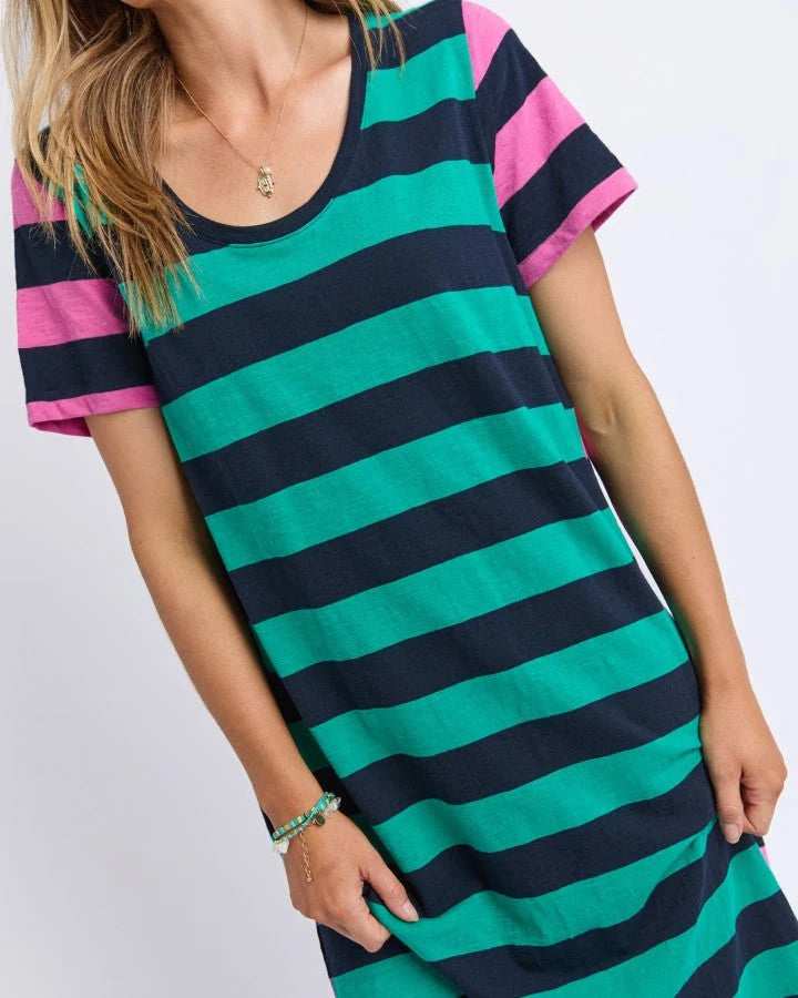 Mercury Stripe Dress Irish Green & Pink Stripe
