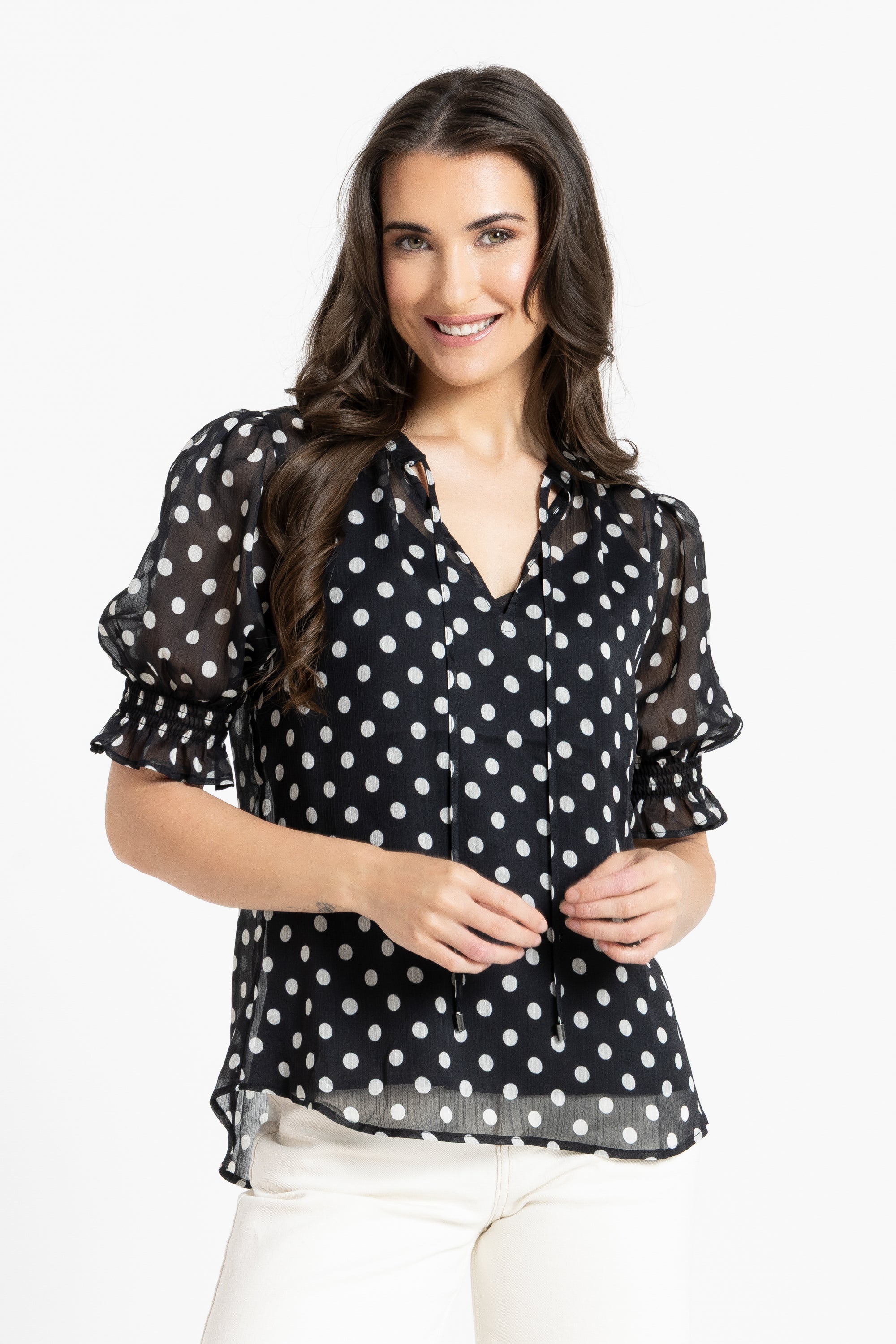 Honey Blouse Short Sleeve Black & White Spot