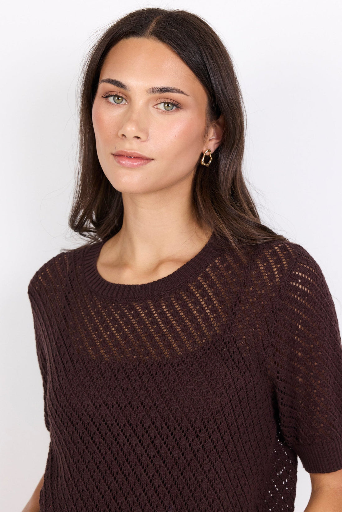 Dapple Chocolate Boxy Knit Lace Tee