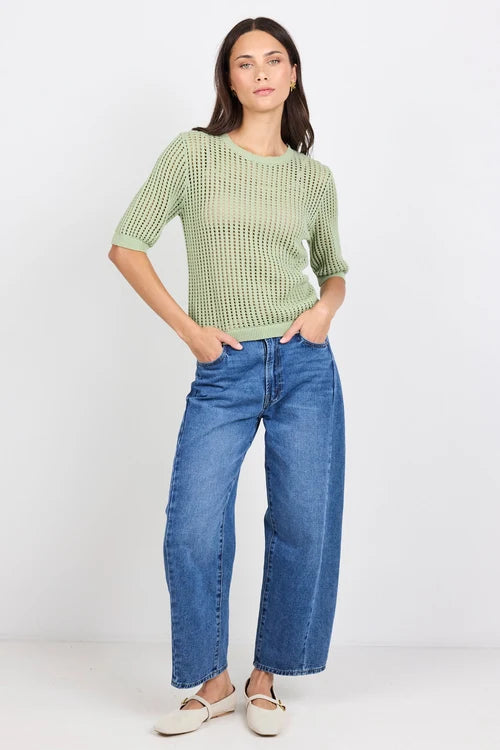 Freckle Sage Pointelle Short Sleeve Knit Top
