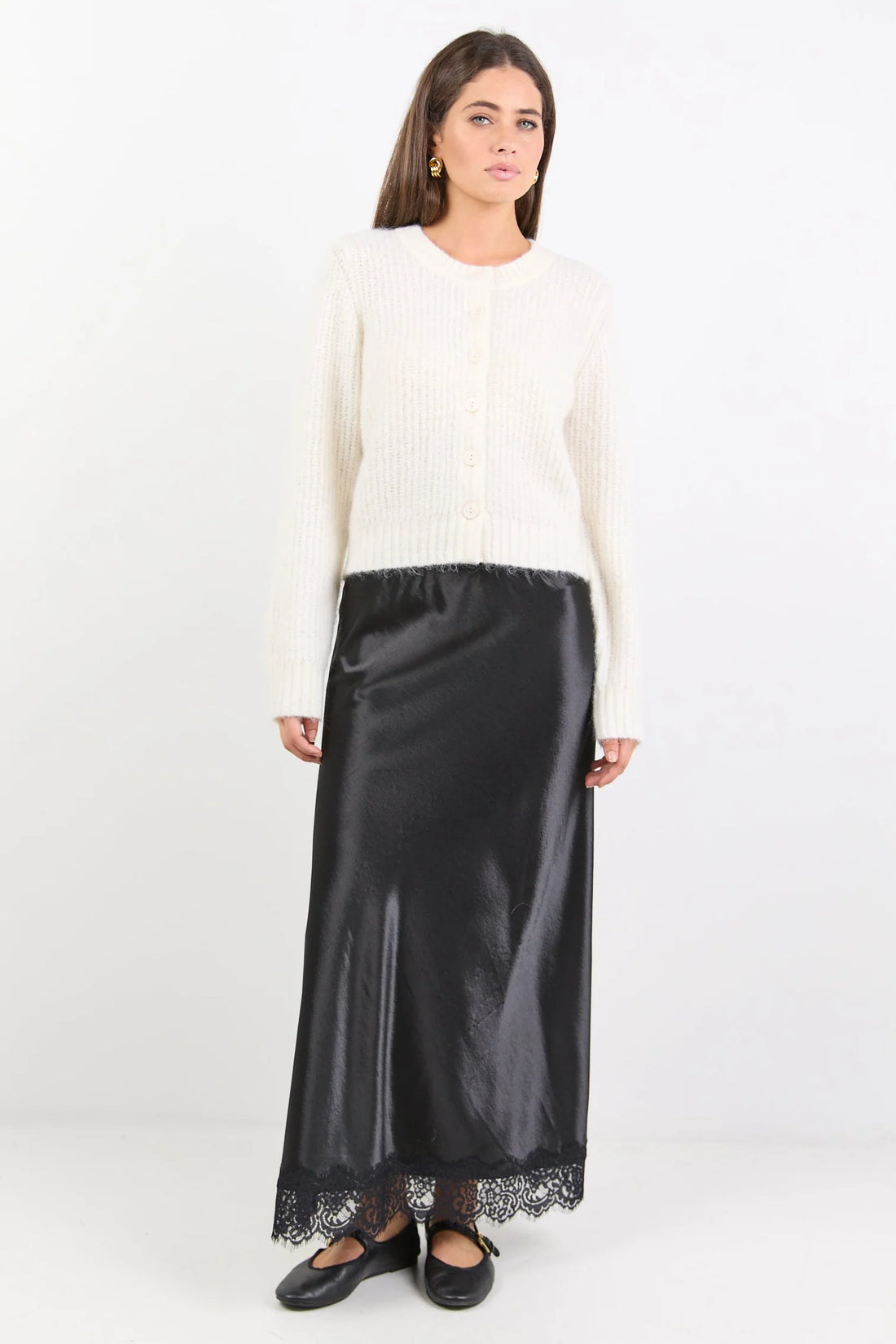 Highlight Ivory Mohair Blend Crewneck Cardigan
