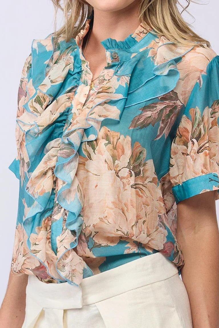 Wish Blouse Aqua Bloom