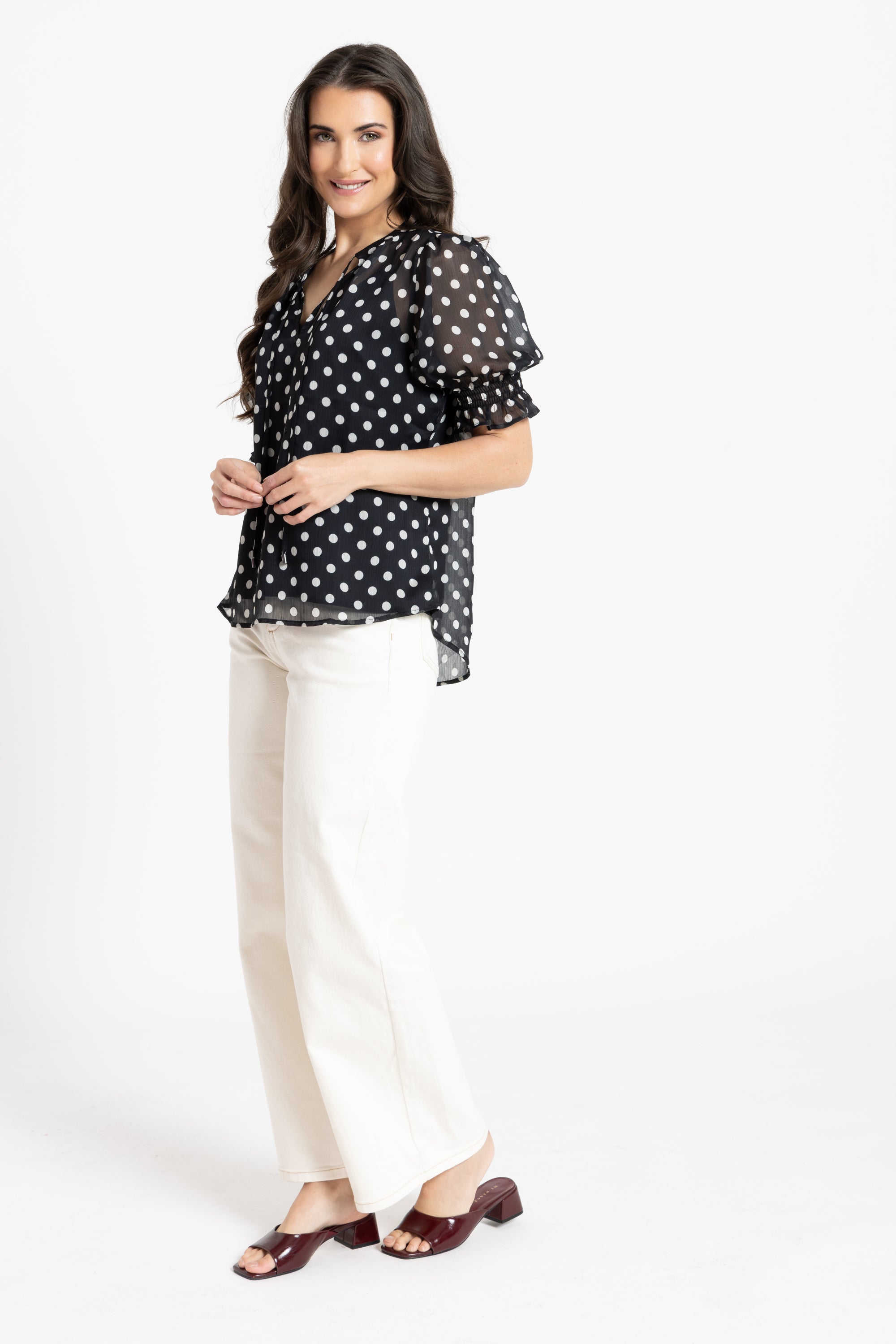 Honey Blouse Short Sleeve Black & White Spot