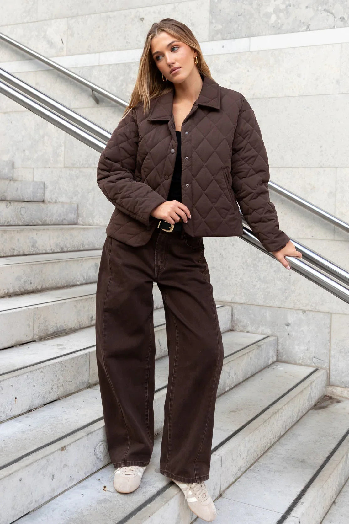 Absolute Chocolate Collared Quilted Puffer Jacket