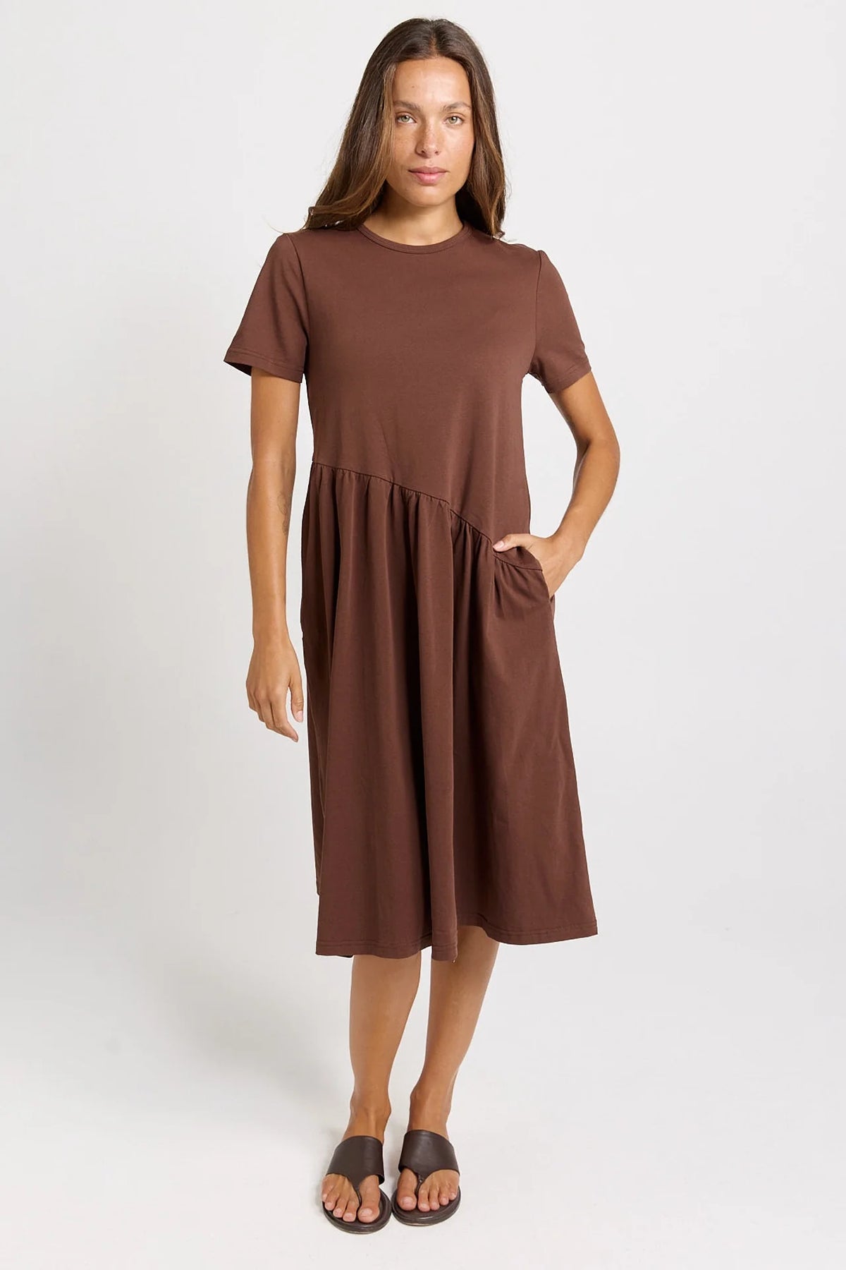 Ava Asymmetrical Dress Chocolate Brown