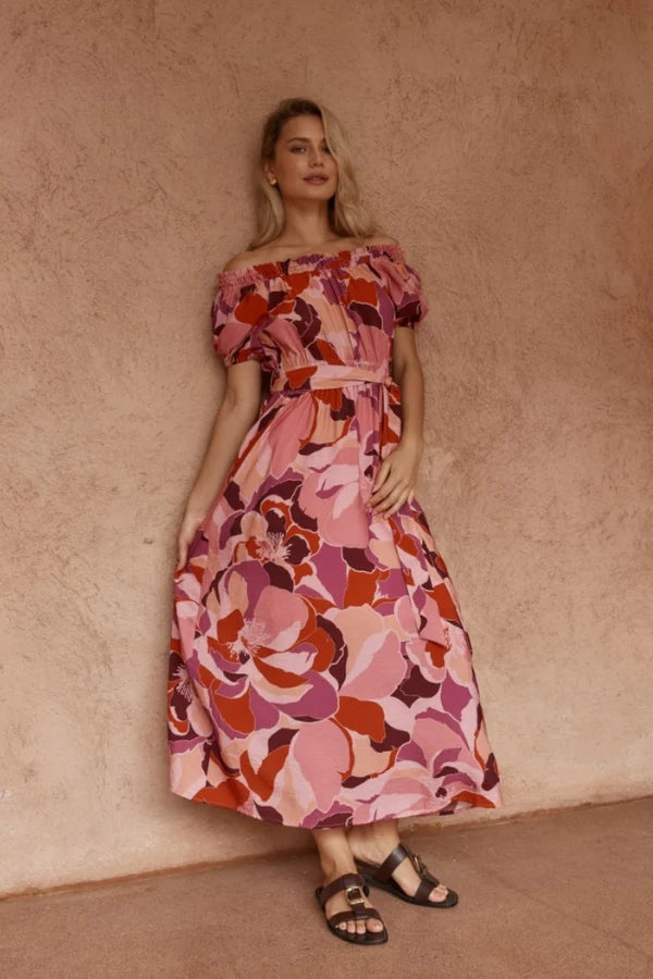 Jo Off Shoulder Dress Peony Print