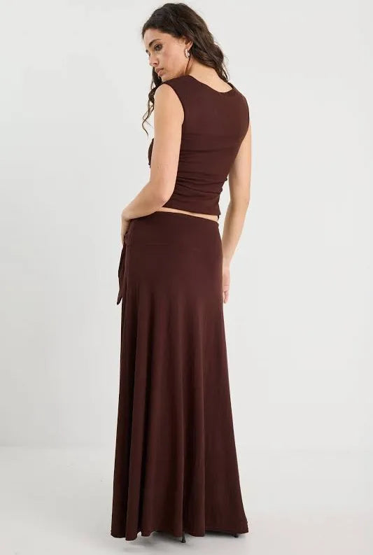 Status Chocolate Jersey Knot Front Maxi Skirt